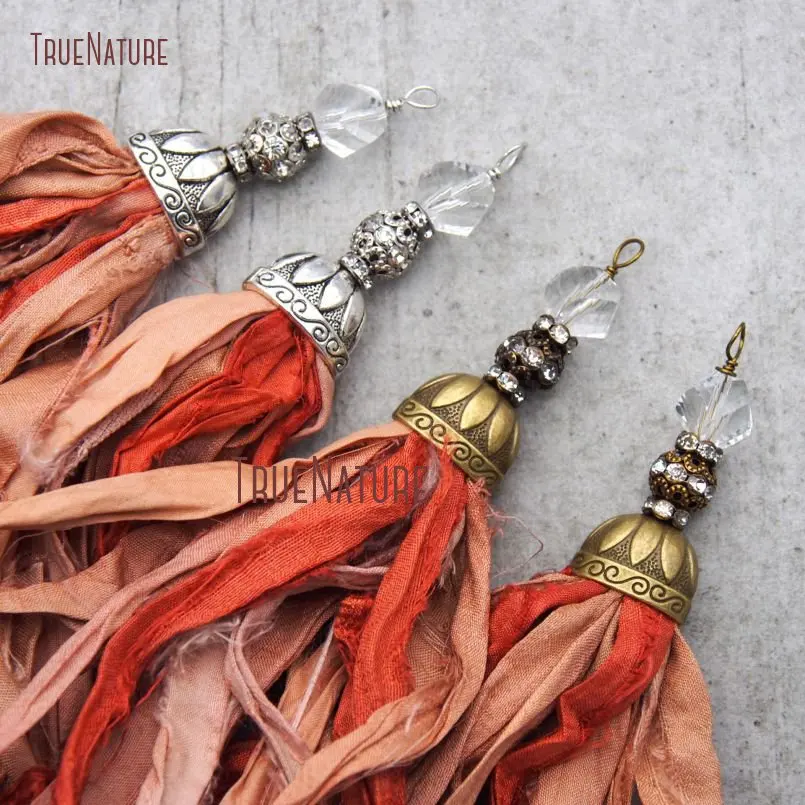 20180303-PM10559- Earth Orange Shades Sari Silk Tassel Pendant