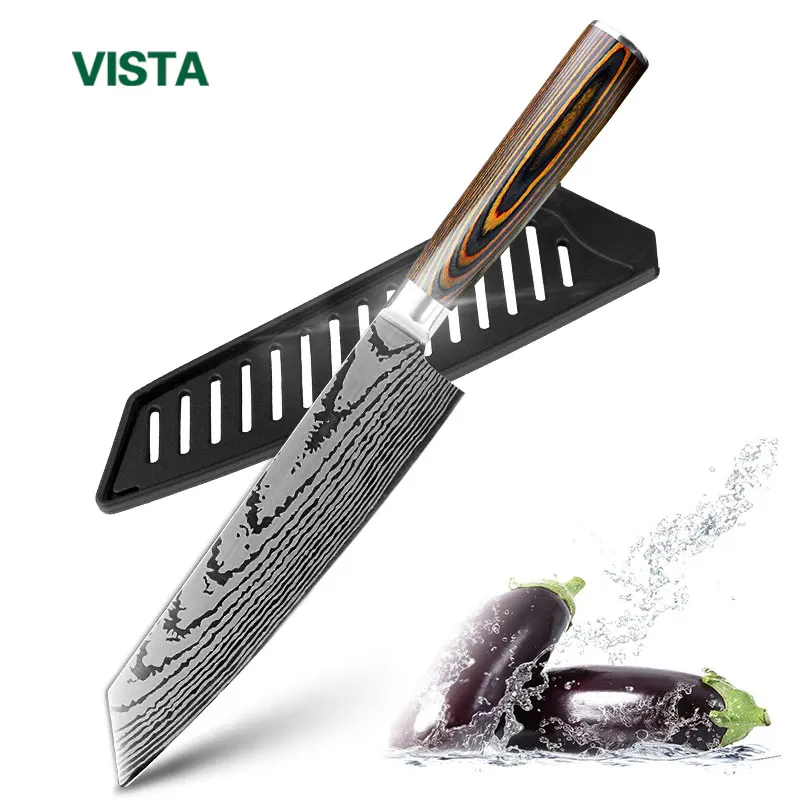 

Kitchen knife Chef Knives Japanese 7CR17 440C High Carbon Stainless Steel Imitation Damascus Sanding Laser Knife