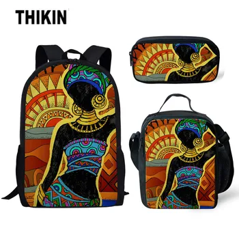 

THIKIN African American Black Art Girls Schoolbag 3Pcs/set School Bags for Girls School Backpack Children Shoulder Bags Mochila