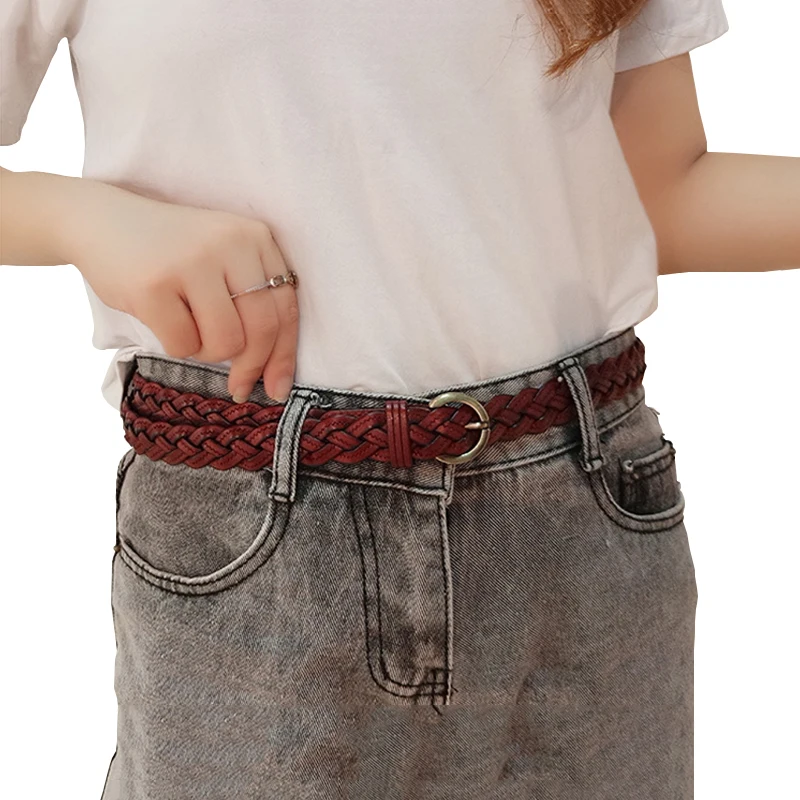 

New Women Genuine leather belt Fashion Braided thin belts waist straps high quality cow skin belts womens Jeans waistband