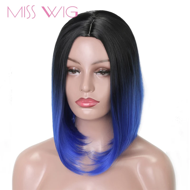 Мисс парик Боб парик короткие синтетические парики для женщин синий розовый цвета термостойкие прямые волосы для женщин