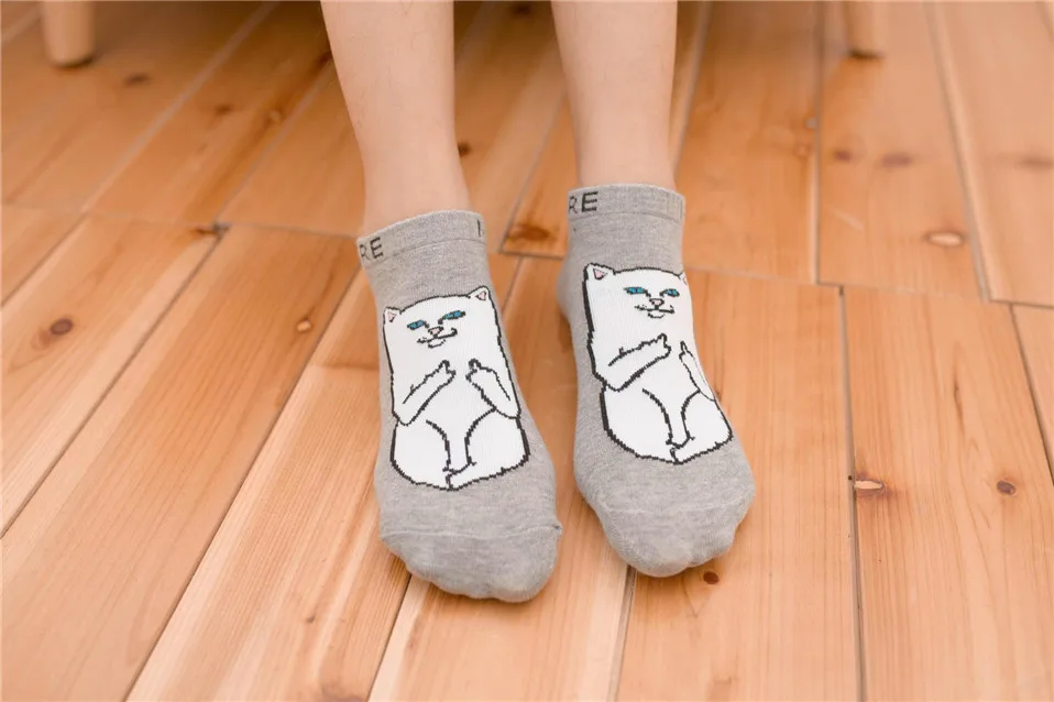 Милые носки для женщин летние хлопковые короткие забавные женские носки с пандой счастливые носки до щиколотки женские модные полосатые носки - Цвет: Gray