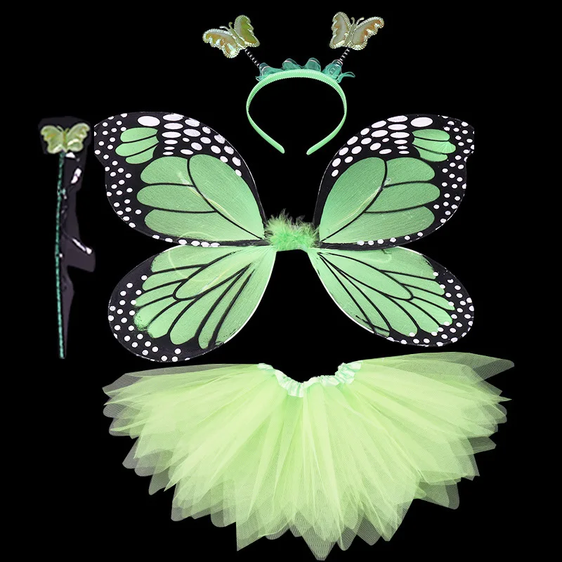 4Pcs Halloween Cosplay Fairy Angel Wings Insect Theme Costume For Kids Girls Butterfly Wings Costume Performance Dress cosplay costume