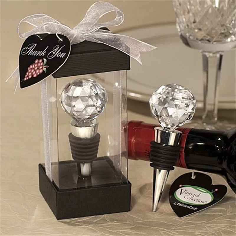 

Wine Champagne Stopper Decorative Crystal Ball Wine and Beverage Bottle Stopper Reusable Plug with Gift Box for Wedding Gift