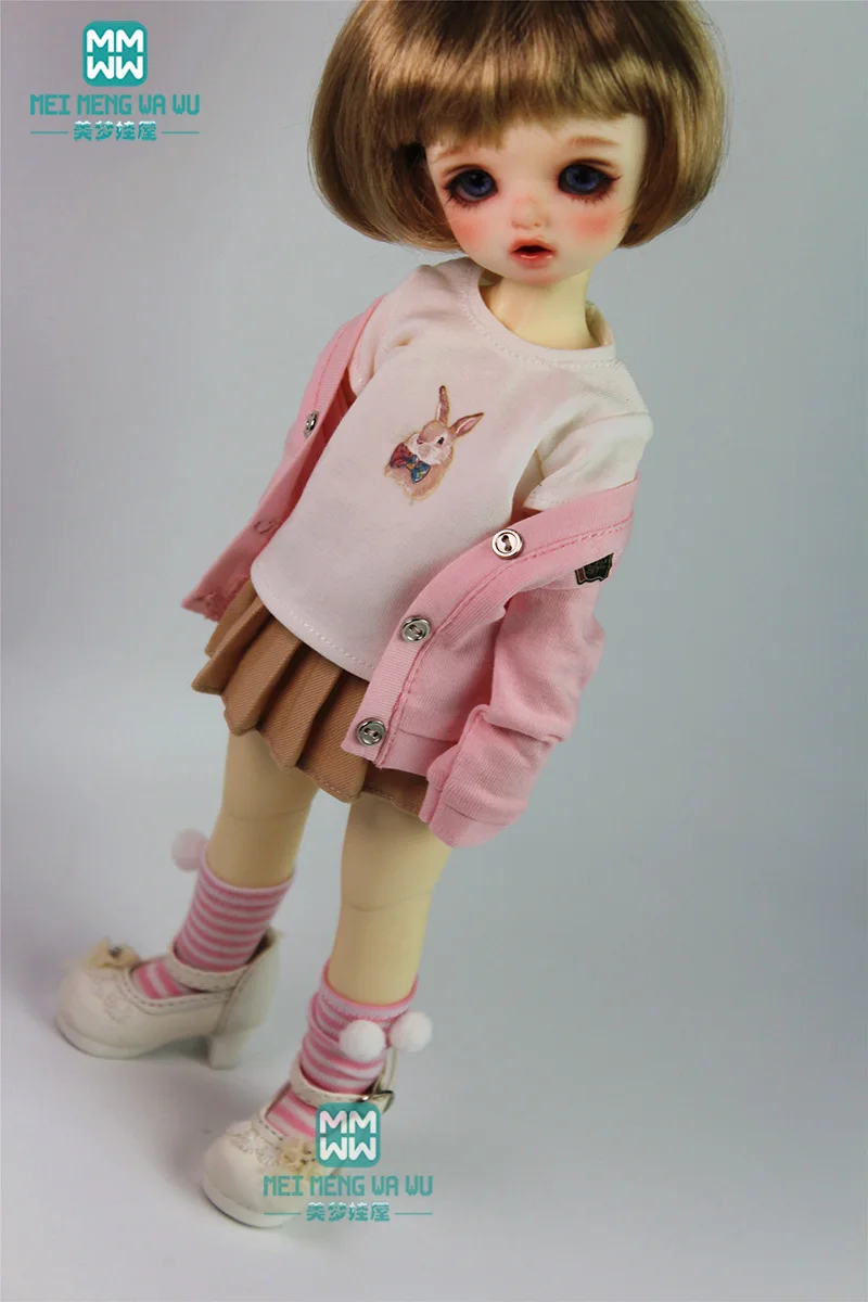 

BJD doll clothes fits 27cm-30cm 1/6 BJD doll fashion pink cardigan T-shirt short skirt socks