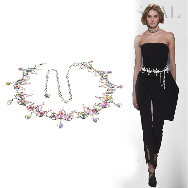 

2019 new rhinestone belt for women dress rainbow color fashion korea ins design crystal strap women cinto