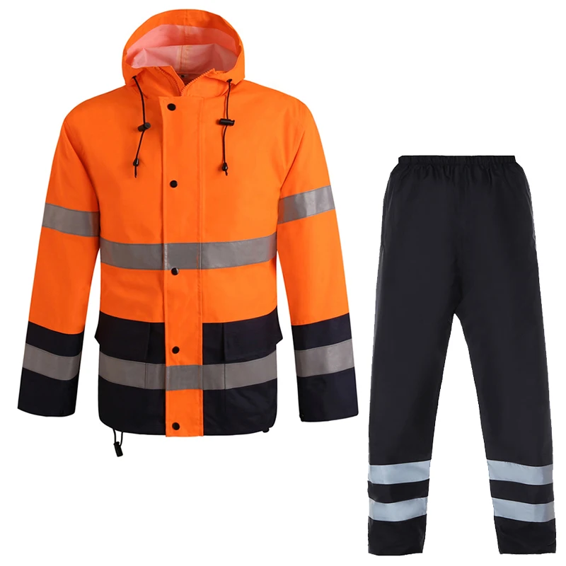 Orange safety rain jacket reflective Polyester Waterproof rain suit