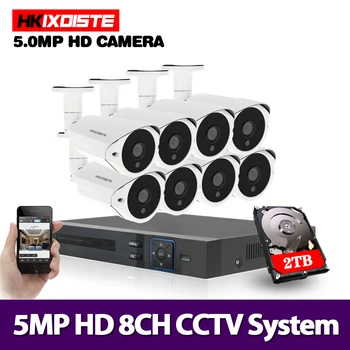 

HKIXDISTE HD 8ch 5MP DVR NVR Kit H.265 System CCTV Security Up to 16CH NVR Outdoor Waterproof Camera Surveillance Alarm Video