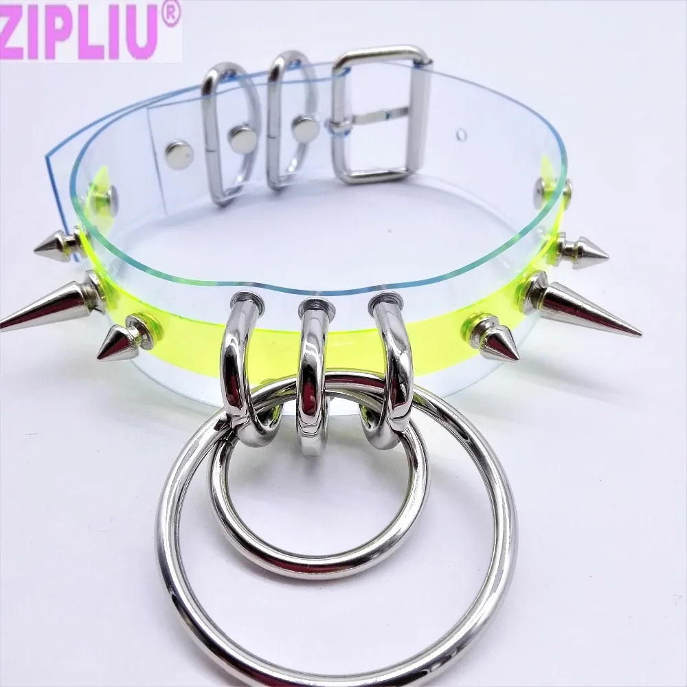 

Fashion handmade Clear NEON GREEN NEON PINK punk choker Necklace Sexy Harajuku collar Rivet torques metal spikes bullet O-round