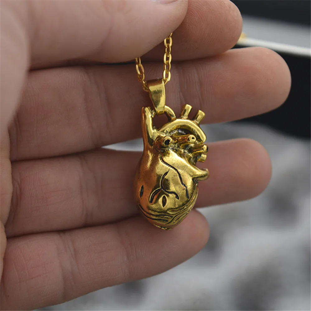 

Punk Anatomia Heart Pendant Anatomy Jewelry Anatomical Heart Necklace Science Biology Necklaces Antique Silver Women 17*30mm