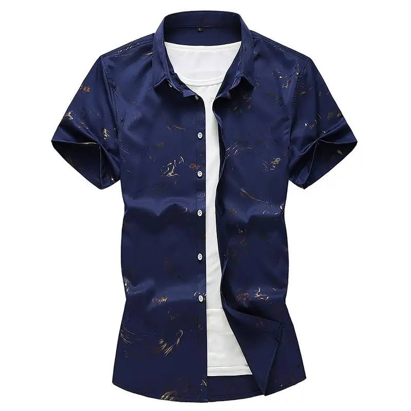 

Mens Dress Shirts Bronzing Loose Shirt Male Slim fit Men's Shirt Mens Clothing Blouse Men Summer White Black Navy Blue