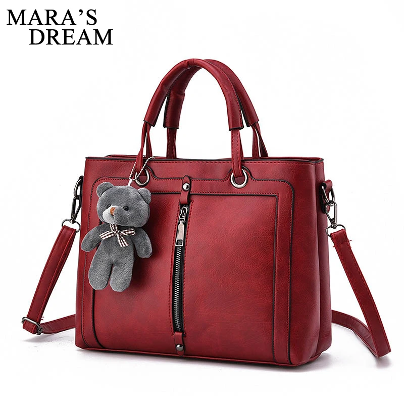 

Mara's Dream Large Capacity Ladies Totes Zipper Bear Strap Thread Shopping Office PU Solid Women Crossbody Shoulder Bag Handbags