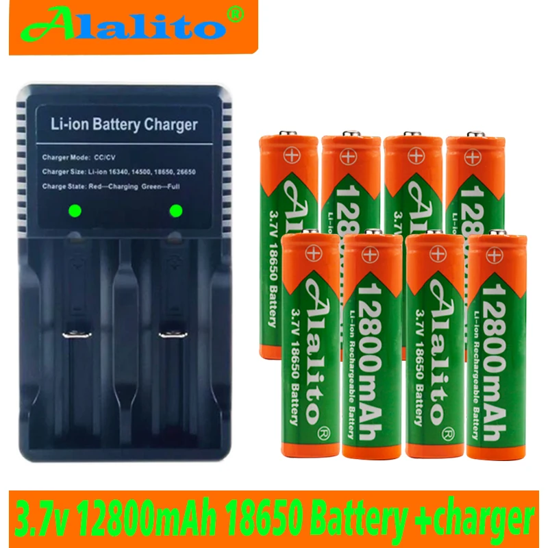 Alalito 18650 Батарея 3,7 в 12800 мАч перезаряжаемая литий-ионная батарея для игрушек светодиодный фонарик вспышки электроинструменты+ USB зарядное устройство