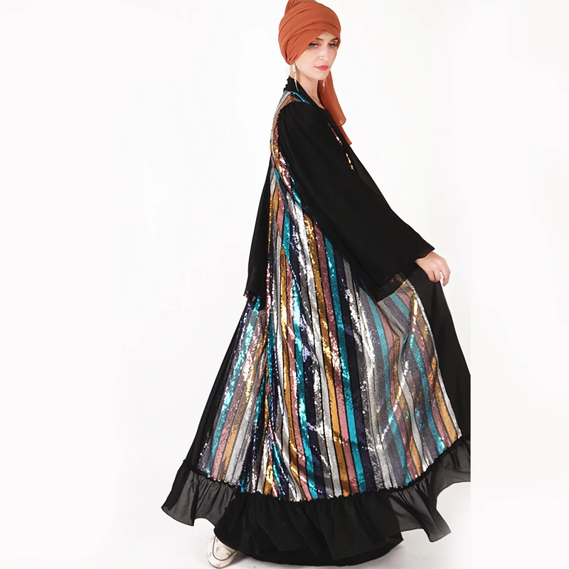 Открытым Абаи кимоно в блестках кардиган мусульманский хиджаб платье Женская одежда в мусульманском стиле Одежда из Дубая для Для женщин Рамадан кафтан Исламская Костюмы