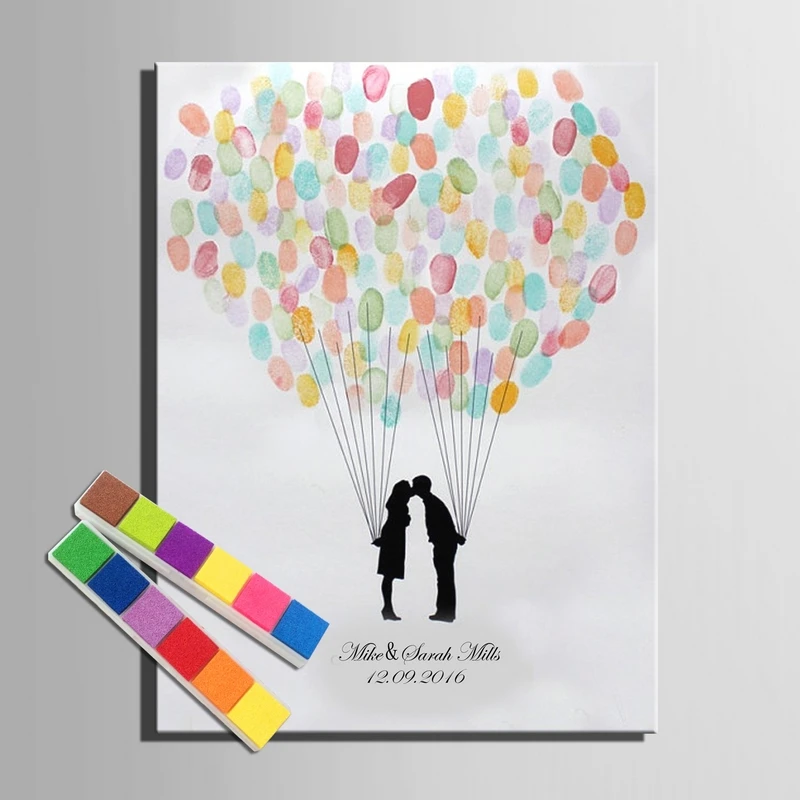 

Fingerprint Signature Canvas Painting Loving Balloon Wedding Gift Wedding Decoration DIY Guest Book