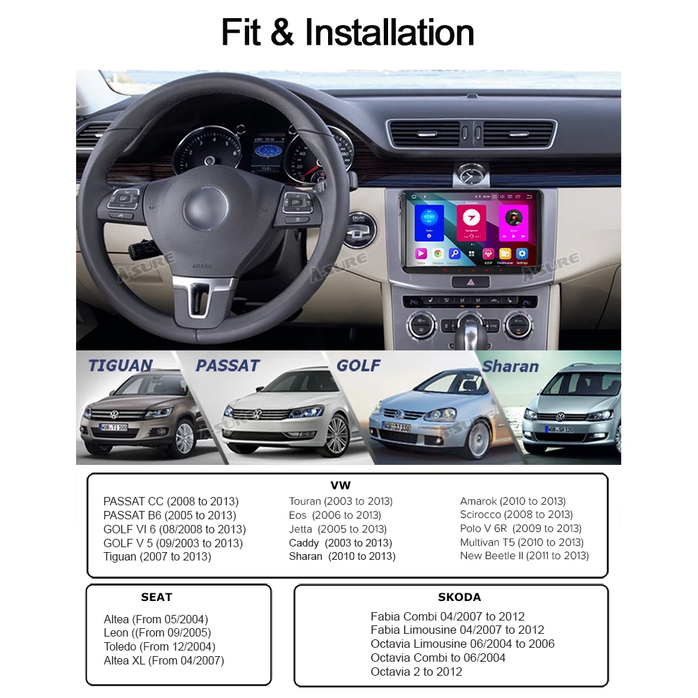 Cheap A-Sure 9" 8 core 4GB RAM Android 9 Radio GPS Navi For Volkswagen VW Tiguan Polo Golf 5 6 Passat Caddy Transporter Touran Sharan 4