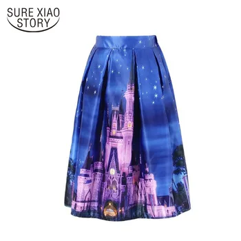 

Streetwear Skirt 2019 Spring Fashion Vintage Skirts Women High Waist Skirt Loose Female Party Blue Print Elegant Skirts D263 30