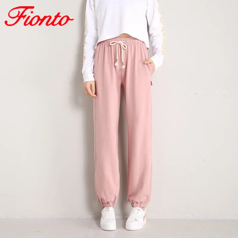 

Loose Bloomers Women's Stretch Large Size Sports Pants 2019 Autumn Fashion Solid Color Elastic Waist Cotton Trousers AN1139