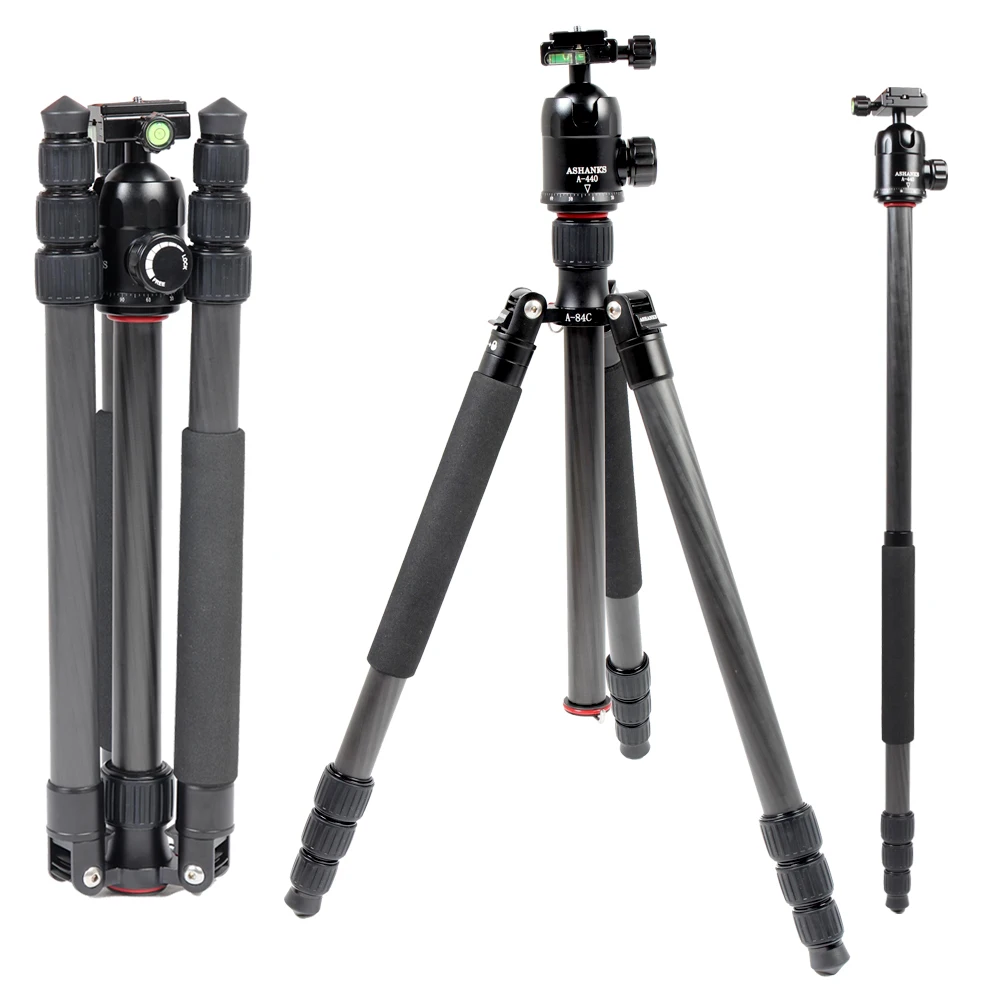 ASHANKS A84C Loading 15KG Carbon Fiber Portable Tripod with Ball Head