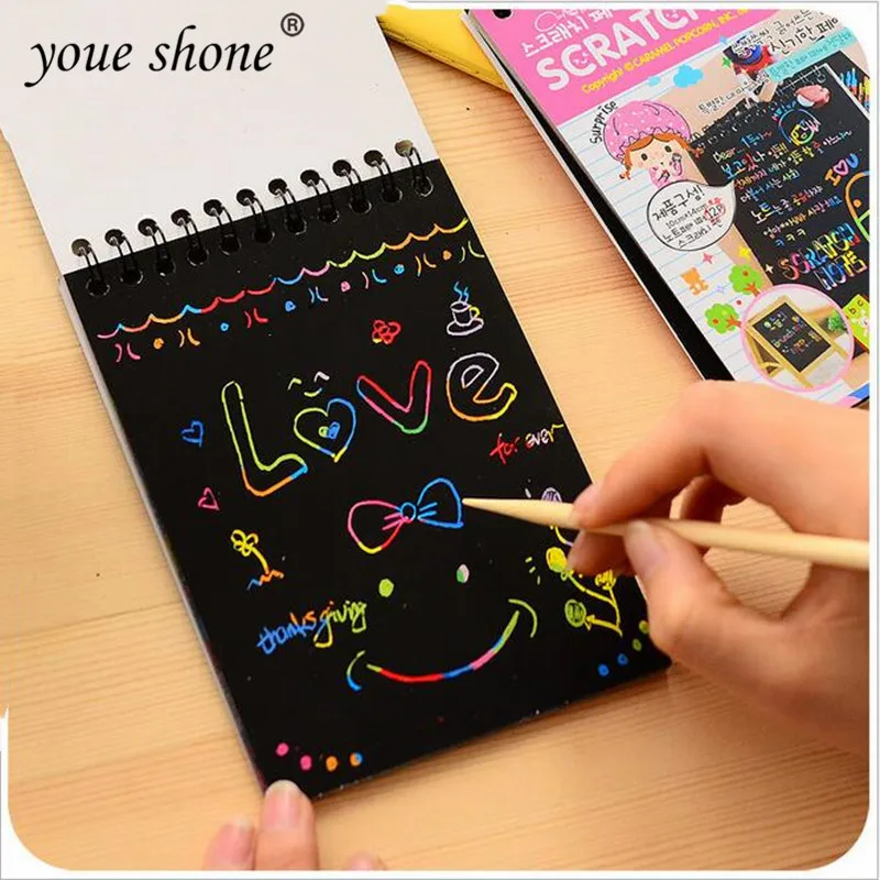 1PCS Mini drawing books Scratch Color DIY Coil Graffiti Book With Pen Blank black Sketch Book for kid
