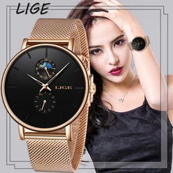 LIGE Womens Watches Top Brand Luxury Waterproof Watch Fashion Ladies Stainless Steel Ultra-Thin Casual Wrist Watch Quartz Clock LIGE Womens Watches Top Brand Luxury Waterproof Watch Fashion Ladies Stainless Steel Ultra-Thin Casual Wrist Watch Quartz Clock