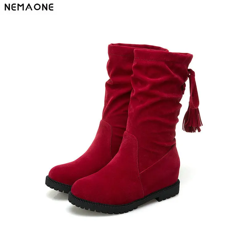 

Women Lace Up Boots Winter autumn Shoes girl's Fashion Square Heels Ankle Boots Black beige Red Boots
