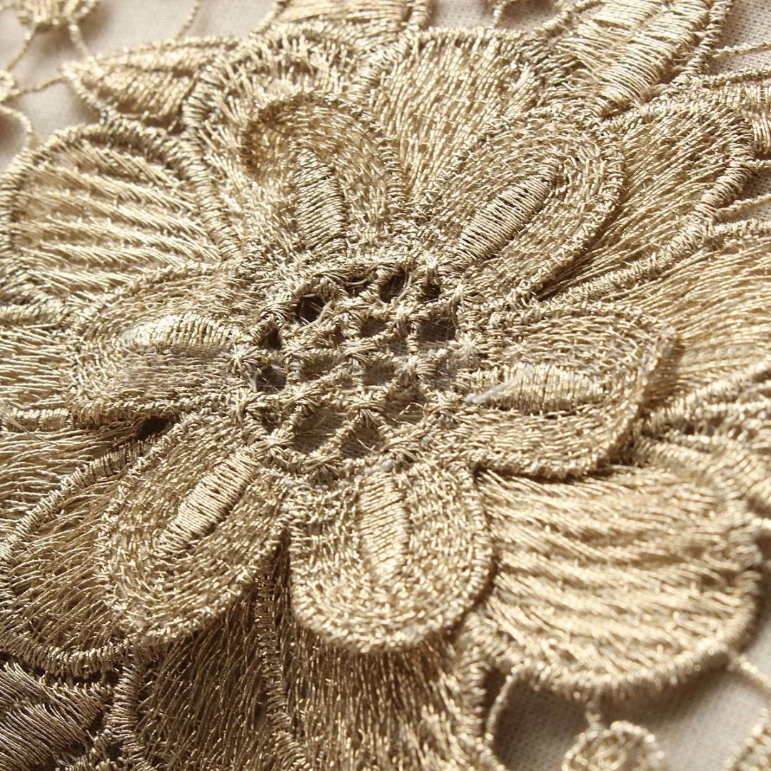 Trim Applique Floral Lace Collar Embroidery Neckline Trendy Design 26*37.5cm Gold Color