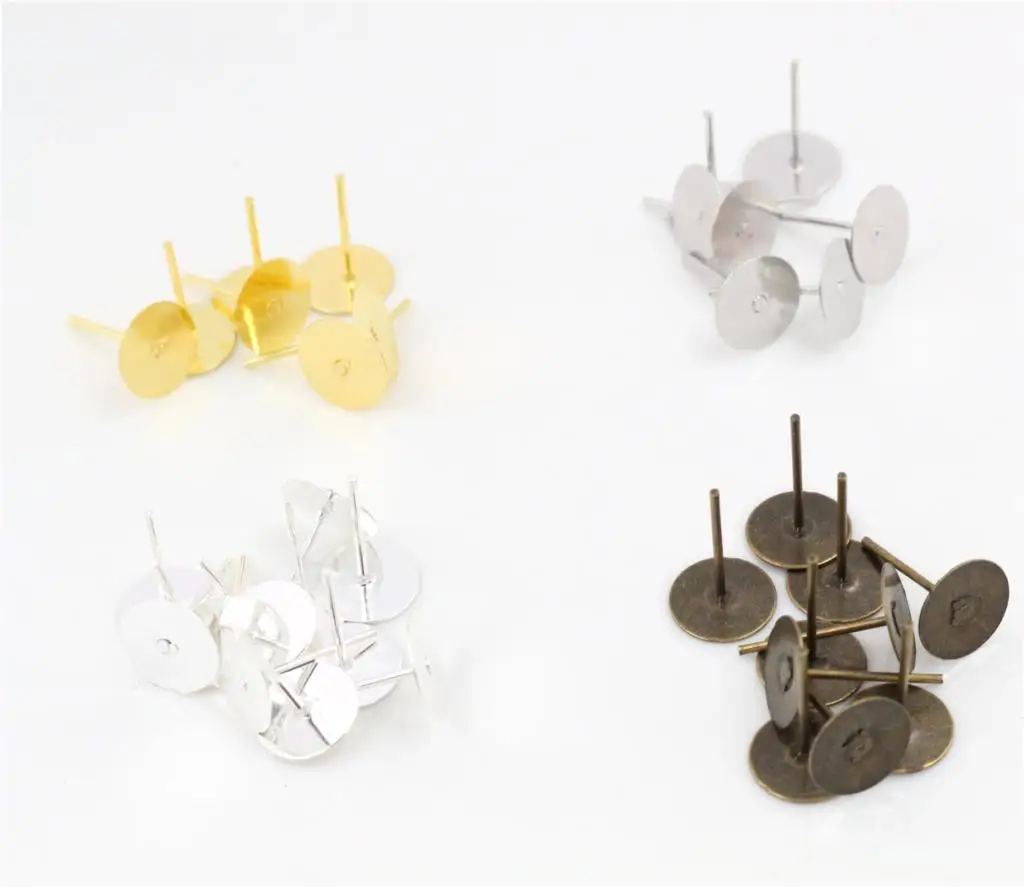 

4mm 6mm 8mm 10mm 100pcs/Lot Fashion 5 Colors Plated Stainless Iron Earring Studs blank base Earring Post (with Stopper) Base