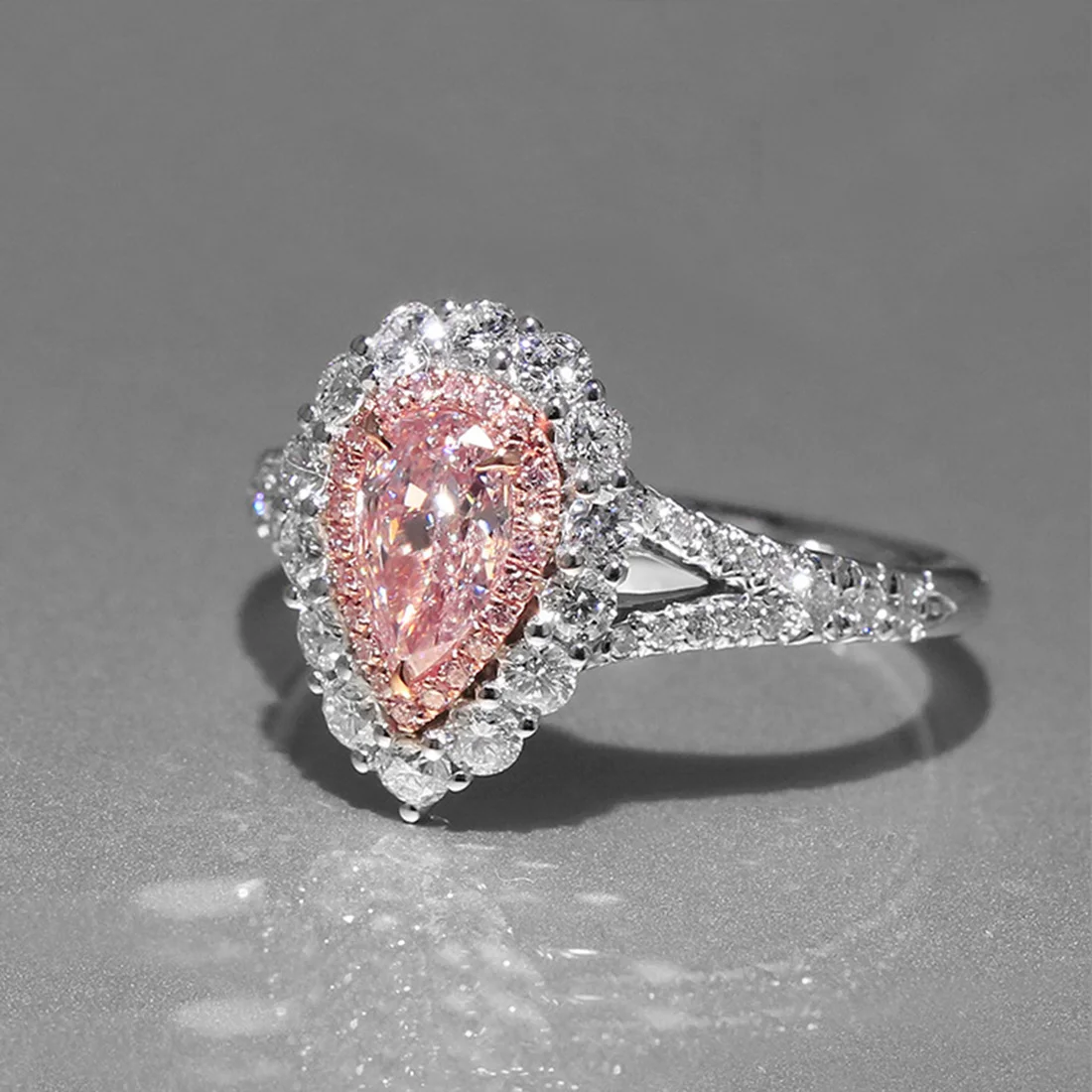 Big Pink CZ Zircon Stone Silver Rings for Women Fashion Wedding Engagement Jewelry Drop Ship 2018