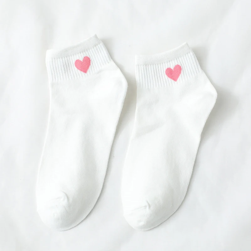 Deruilady/весенне-летние носки для девочек; хлопковые носки в японском стиле Харадзюку с узором в виде сердца; Женские однотонные Повседневные носки Kawaii для девочек - Цвет: Pink