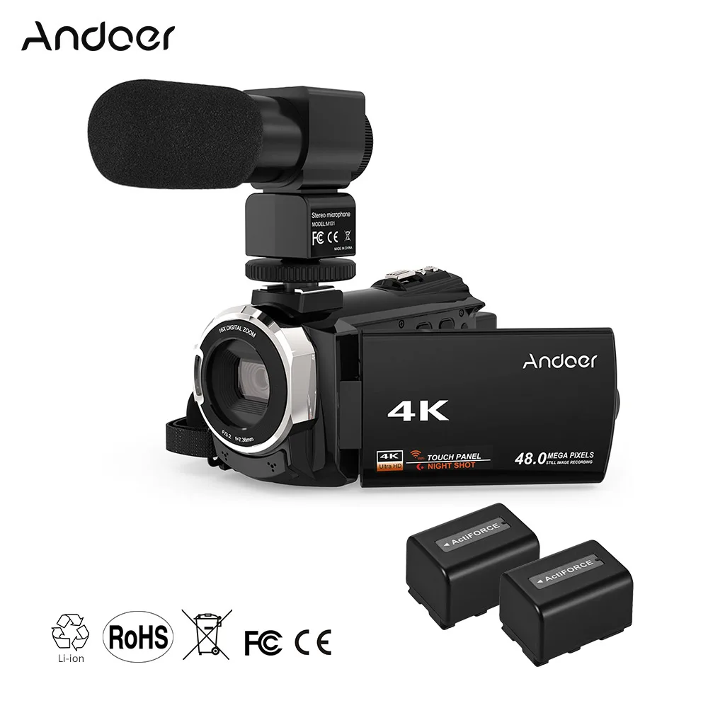 Andoer 4K 1080P 48MP WiFi цифровая видеокамера регистратор с внешним микрофоном Novatek 16X цифровой зум