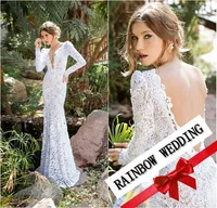 Sexy Nice 2014 V-Neck Long Sleeves White Lace Backless wedding Dresses JV7001