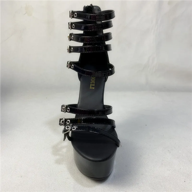 Летние босоножки на высоком каблуке черного цвета на пуговицах, 15 см полюс сандалии для танцев 6-дюймовый танцевальная обувь для холодного сезона