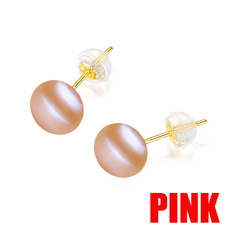 Антиаллергенные ювелирные изделия из жемчуга, 18 К, твердые золотые серьги для женщин, настоящие обручальные белые черные серьги из натурального пресноводного жемчуга, ювелирные изделия - Цвет камня: pink pearl earring