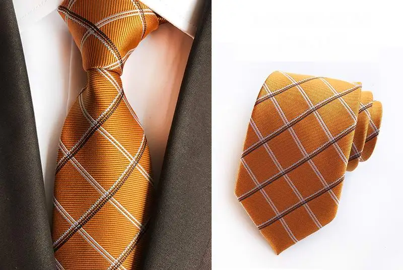 Новые Классические 8 см в полоску золотистый и черный Пейсли шелковые галстуки Для мужчин s шеи галстук жаккард связей для Для мужчин