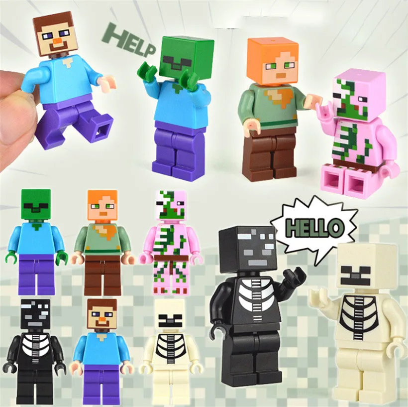 

6PCS/Set Legoing Minecraft Figures Zombie Pigman Alex Steve Creeper Enderman Building Blocks DIY Toy For Children Minecreftes