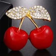 1Pc Trendy Fruits Banquet Pins Brooch Men Women Red Cherry Clothes Rhinestone Brooch Jewlery