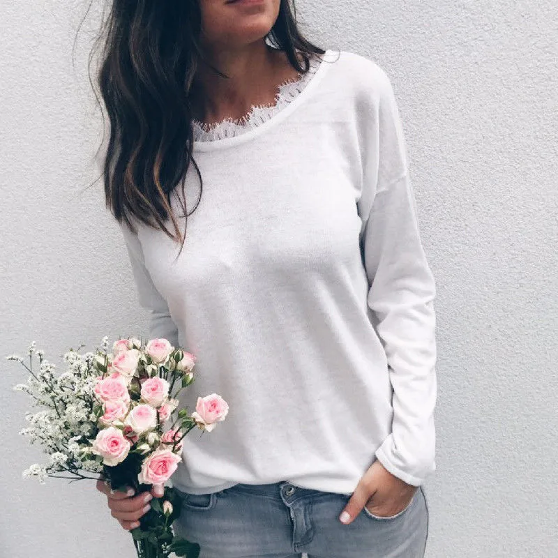 

Elegant Floral Lace Blouse Shirt Women Long Sleeve White Black Blouse Spring Autumn Back V Bandage Tops Blouse Blusas Clothing