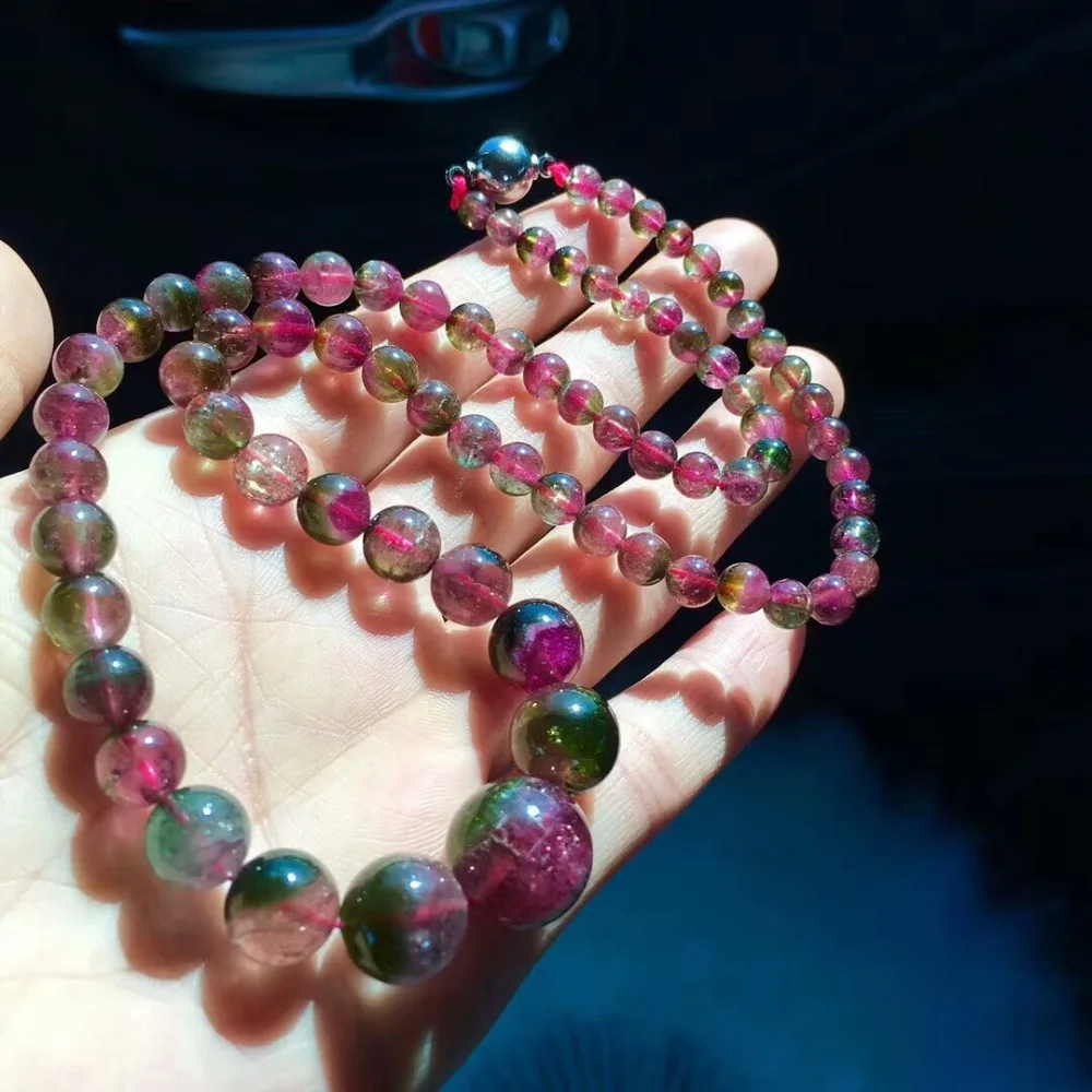 

Top Quality Certificate Natural Watermelon Tourmaline Bracelet Quartz Crystal 6-14mm Colorful Round Bead Necklace Woman AAAAA