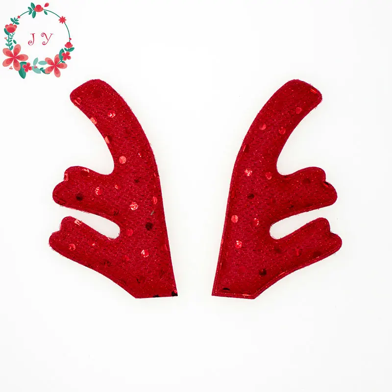 

Set of 50pcs Red Sequined Glitter Reindeer Antlers fabric W/ Sponge Padded Buckhorn applique for Christmas decor,Craft DIY