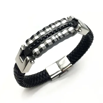 

Leather Men's Bracelet Leather Woven Leather Bracelet Gold Fashion Rock Goth European and American Punk LCL993