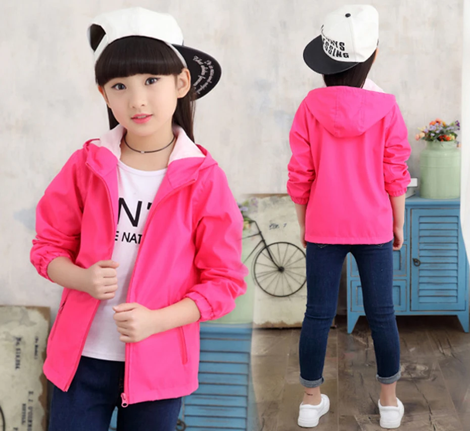 Abesay/осень, спортивные детские куртки для девочек, однотонная Детская куртка с капюшоном для девочек подростковая одежда для девочек 4, 6, 8, 12 лет