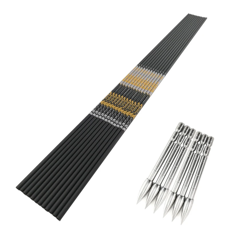 

Archery Carbon Arrows Shaft Spine 350 400 450 500 600 700 800+120 Grain Points Recurve Bow LongBow Hunting Shooting 12Set