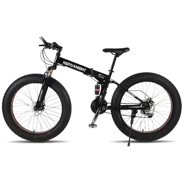 Высокое качество складной fatbike 26*4,0 fat tire передний и задний амортизатор двойной дисковый тормоз Горный велосипед Велоспорт дорожный - Цвет: Черный