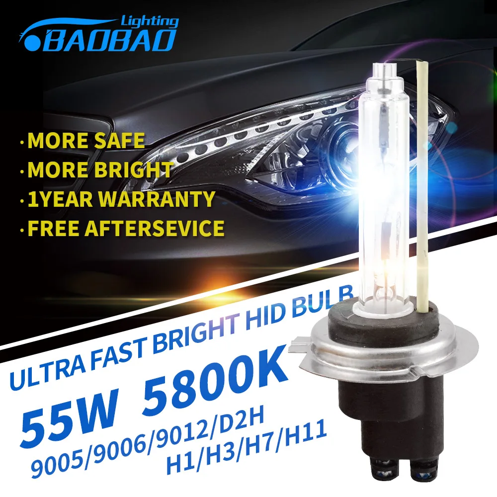 

BAOBAO Ultra Fast Bright Car HID headlight Bulb 55W 5800k 5200Lm Fog light car styling HID xenon Bulb H1 H3 H7 H11 9005 9006 D2H