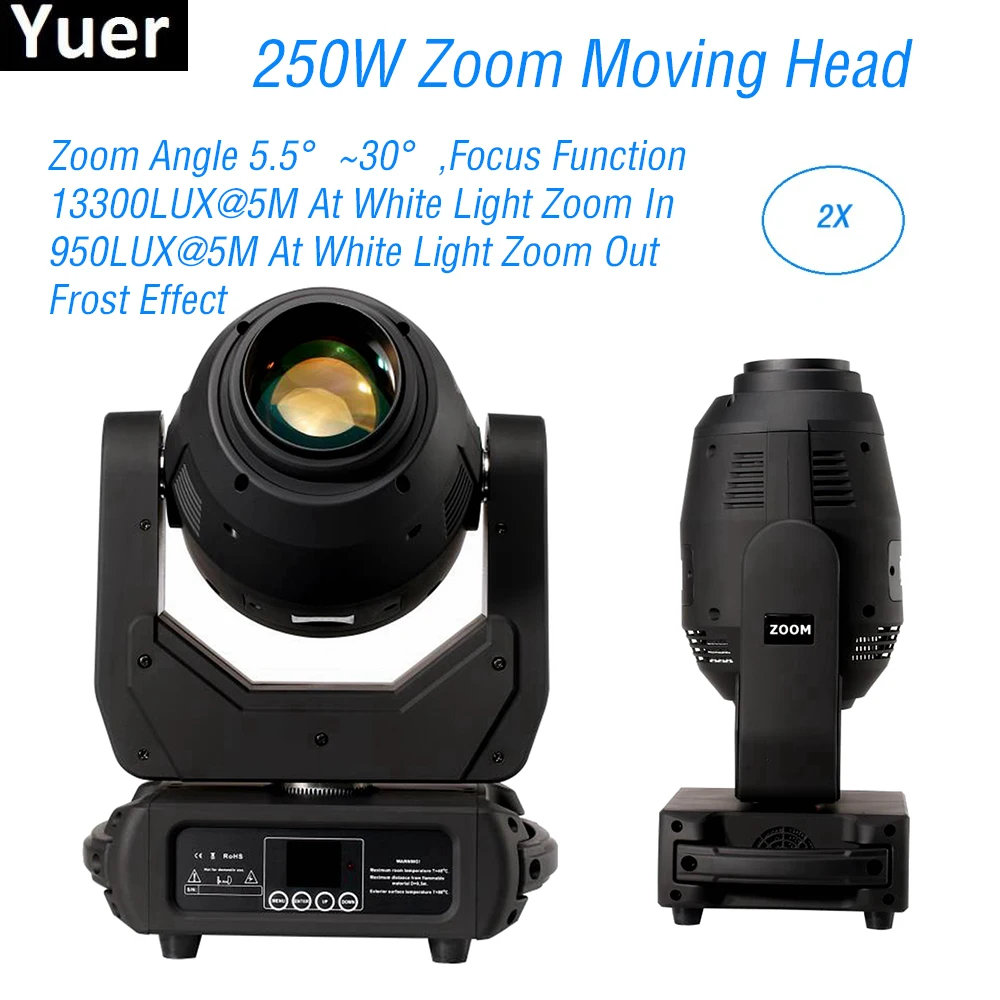 2Pcs/Lot 250W LED Zoom Moving Head Light 3IN1DMX512 Sound Control Party Club Bar Stage Lights DJ Disco Moving Head Lights