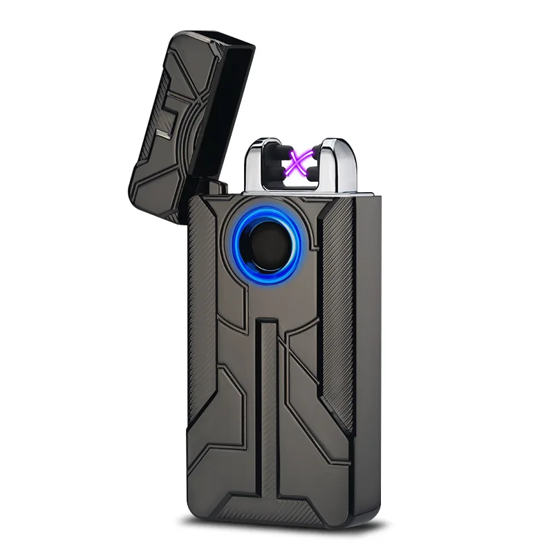 

New Iron Man Design Fingerprint Touch Switch USB Rechargeable Pulsed Arc Lighter Electric Plasma Cigarette Lighter Cigar Weed
