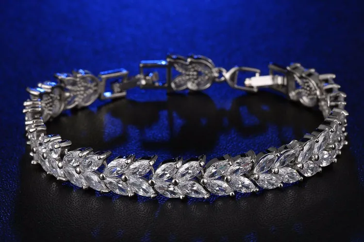 CARSINEL новые модные уникальные ювелирные изделия серебряный цвет листья форма CZ женские браслеты для женщин вечерние BR00125