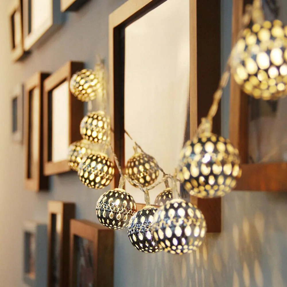 

Holiday Lights Moroccan hollow spherical solar holiday lights Christmas decoration 2.4 m 20 light string yellow and white ip65