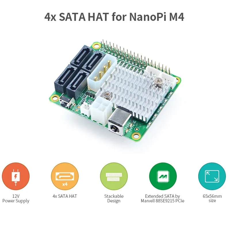

Nanopi M4 Dedicated PCIe Turn 4 port SATA3.0, RK3399 Development expansion Board, open source Nas